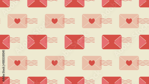 Pattern of red and pink envelopes with hearts Vector, illustration