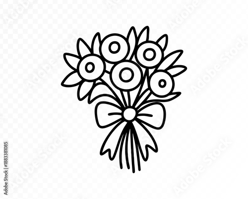 Flower bouquet with ribbon hand drawn line illustration