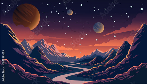 illustration of outer space scenery with its planets