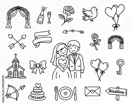 Wedding line icons collection