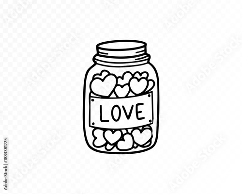 Love jar romantic heart hand drawn line illustration