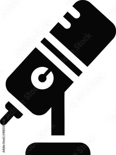 Minimalist black and white microphone icon on a stand for audio recording and podcasting