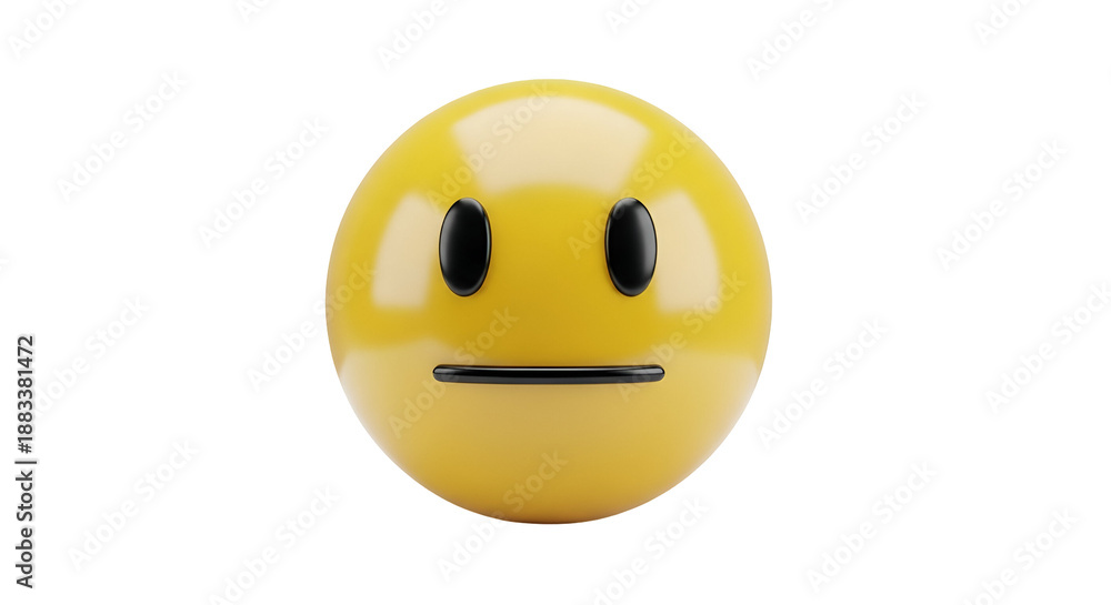 Fototapeta premium Neutral yellow emoji with straight face expression