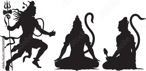 Silhouettes of Hindu Deities in Spiritual Harmony silhouettes of hindu