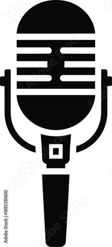 Vintage microphone icon in black solid style for broadcast and studio recording