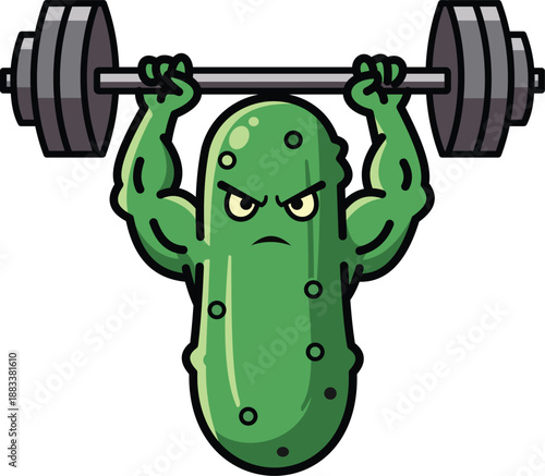 Vector Illustration of an Angry Pickle Weightlifting