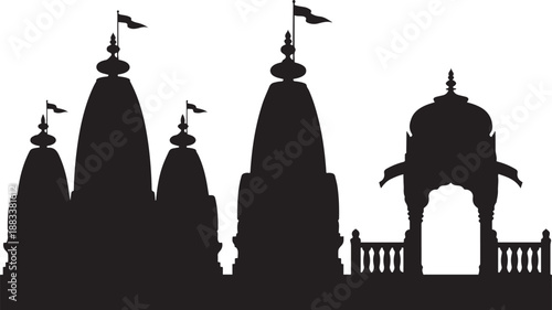 Indian Temple Silhouette – Traditional Architecture Skyline Illustration