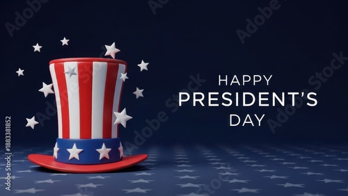 Vibrant presidents day hat with stars on dark blue background with white dots