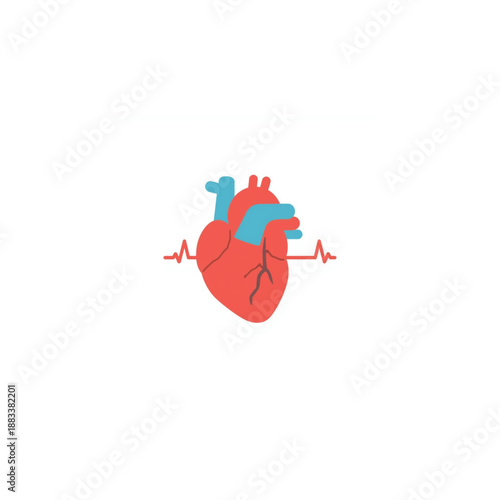 Dynamic vector illustration of a human heart with an active electrocardiogram line, symbolizing vibrant health, medical science, life's essential rhythm, and cardiovascular wellness