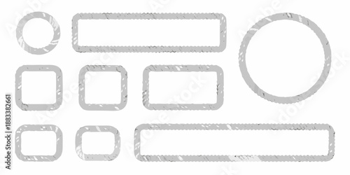 a set of simple geometric shapes including rectangles and circles with textured edges