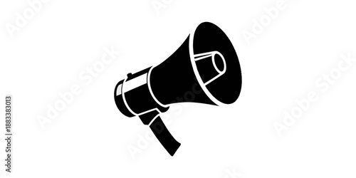 Black megaphone icon with sound waves in silhouette style for communication themes