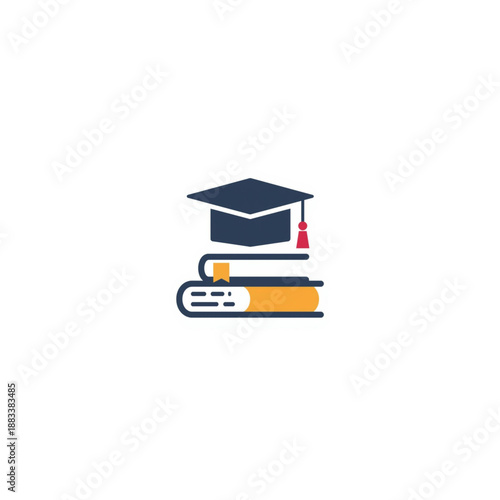 Illustration of a graduation cap resting on a stack of books, symbolizing education and academic achievement
