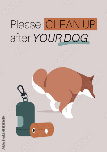 A colorful poster features a playful dog with a thoughtful message encouraging pet owners to clean up after their furry friends, ensuring cleaner public spaces