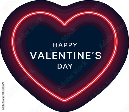Glowing layered heart with Valentine’s Day message, neon-style romantic design, festive love art, emotional celebration, red and purple heart illustration