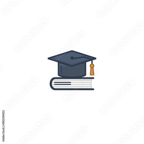 Vector graphic of a graduation cap on a book, symbolizing academic success, the journey of learning, higher education, and the achievement of educational goals