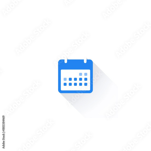 Modern Blue Flat Design Calendar Icon with Long Shadow for Digital Scheduling and Event Planning, representing appointments, time management, and organized tasks