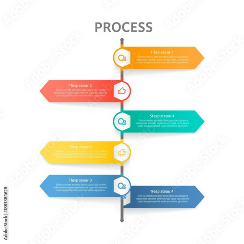 Modern business process infographic template with five colorful steps, showing a clear linear workflow or timeline for presentation and project management