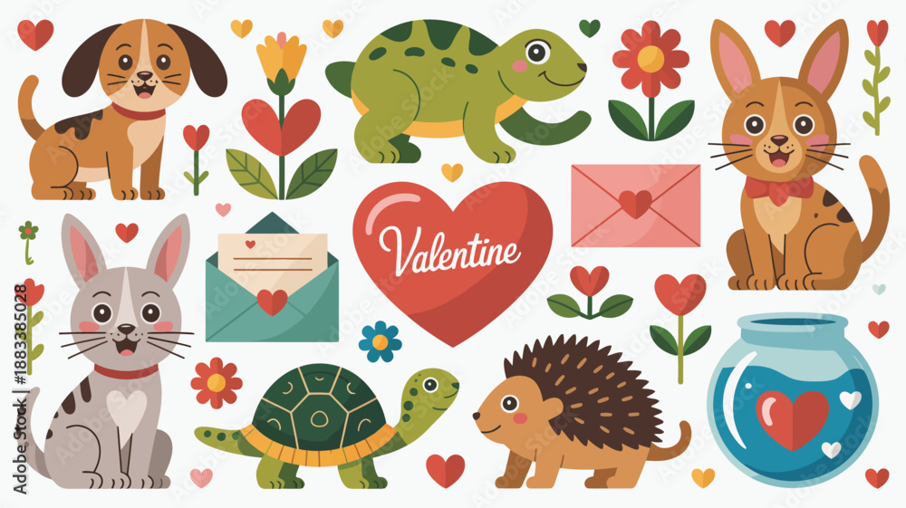 Obraz premium Celebrating valentine's day with cute animals Vector, illustration