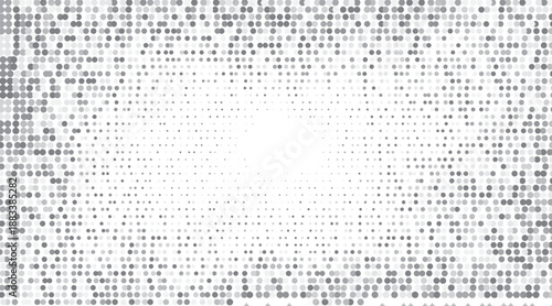 Polka dot light halftone pattern. Gradient dots background. Modern vector illustration. Abstract curves. Points backdrop. Dotted spotted pattern. Monochrome wide grunge template