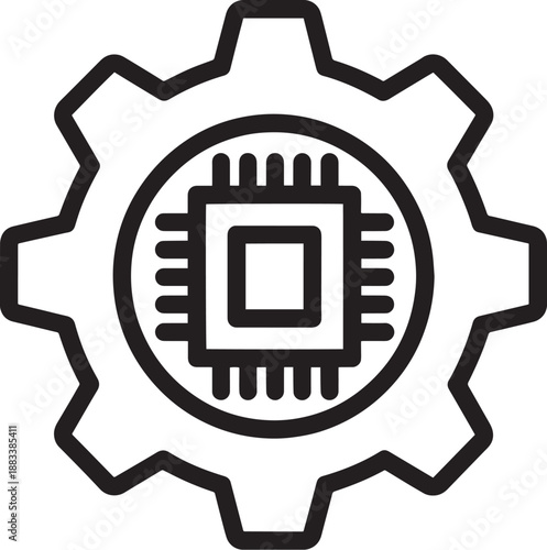 Microchip on a gear icon representing technology and engineering