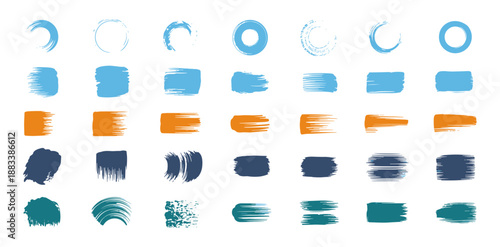 Colorful square and circle crayon text box set. Bright. grunge post brush, circles and rectangles. shapes. Banners, insignias, logos, icons, labels and badges collection.