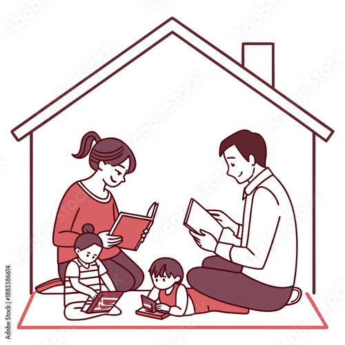 Family reading together at home