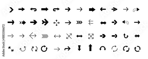 Title Arrow icon set. Arrow. Cursor. Black vector arrows icons. Collection different arrows sign. Modern simple arrows. Black arrow pointing to the right. Black direction pointer. Vector illustration