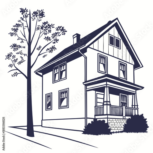 Charming two-story house with tree