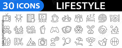 Lifestyle icon set. Entertainment icons. Outline icons collection. Vector illustration