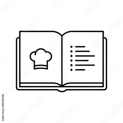 Minimalist Recipe Book Line Icon - Modern Cookbook with Chef Hat Vector Illustration