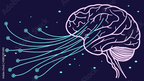 Glowing human brain with neural connections on dark background symbolizing artificial intelligence and neuroscience