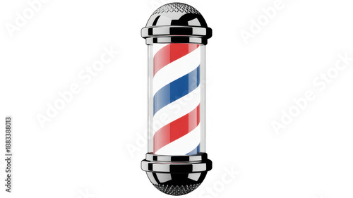 Barbershop pole with red white and blue stripes barber pole isolated on a transparent background