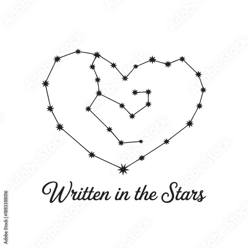 Heart constellation zodiac sign vector illustration design written in stars typography romantic concept destiny fate astronomical background element graphic for wedding invitation or valentines day