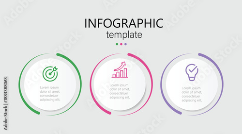 Business Infographic Template Design. Timeline minimal concept with 3 steps, options and marketing icons. Vector illustration.  