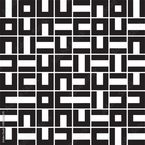 Chunky geometric repeat pattern, black on white