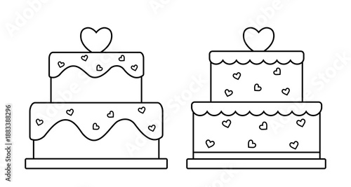 Stacked Cakes With Hearts Coloring Page.
Heart-Decorated Layered Cakes Outline Illustration.