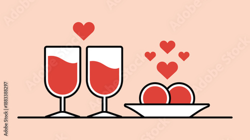Celebratory wine and fruit platter Vector, illustration