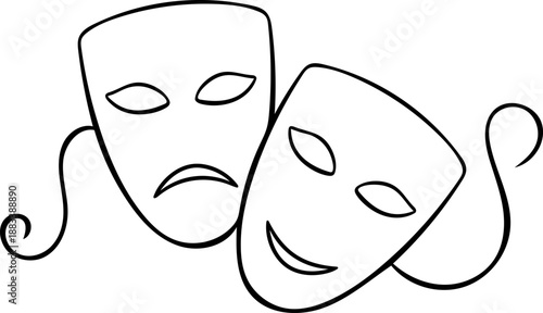 Black and white line art icon of an elegant masquerade mask. Theatrical jester's mask, drama and comedy, Doodle style sketch for Mardi Gras celebration, disguise