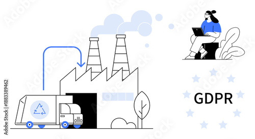 GDPR concept. GDPR ensures data security, compliance in industrial processes, and digital transformation. GDPR enhances transparency, protecting personal information. For cybersecurity, regulations