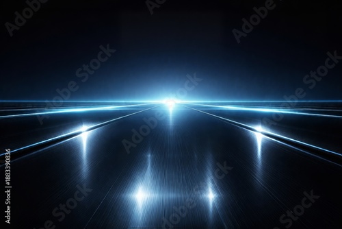 Futuristic Digital Runway With Neon Light Perspective Sci-Fi Technology Path With Blue Glowing Lines