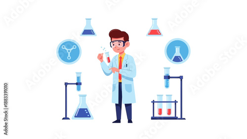Scientist Conducting Experiment in Laboratory Setting with Various Equipment