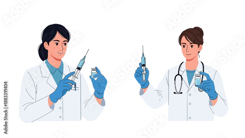 Medical professionals preparing vaccinations in a clinical environment