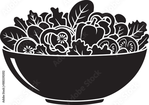 A bowl of various vegetables and fruits displayed on a clean background from a straightforward viewpoint