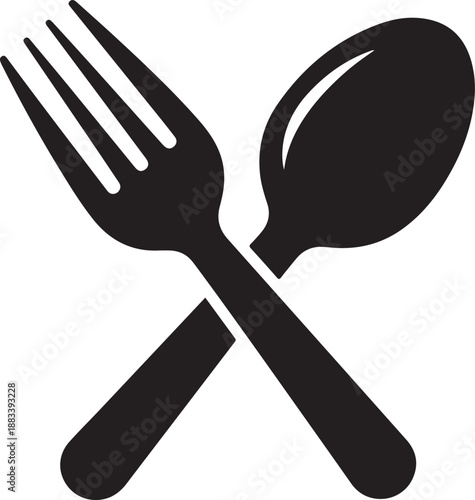 Crossed fork and spoon illustration symbolizing dining and utensil usage in a simple graphic representation
