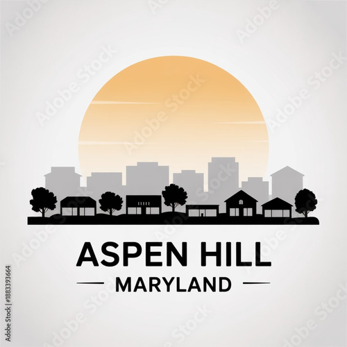 Aspen Hill Maryland Skyline Silhouette — A Suburban Community Near Washington DC Vector Illustration