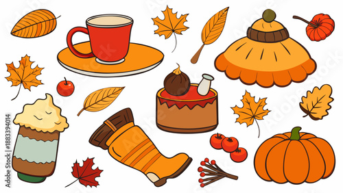Cozy autumn delights and decorations Vector