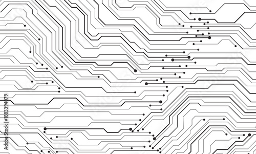 Abstract black circuit board technology connected lines electronics elements computer motherboard chip processor semiconductor digital on white background vector