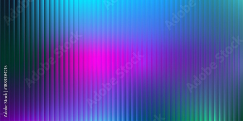Abstract background of futuristic gradient glass panel with vertical prism distortion in neon colors. Vector 3D illustration.