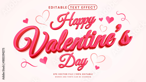 Happy valentine's day pink heart 3d editable text effect