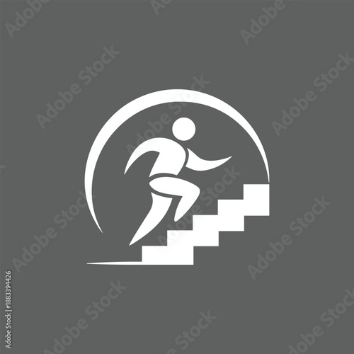 Vector illustration of a business woman and man silhouette icon symbol design featuring people figure and emergency exit concept logo for competition sport